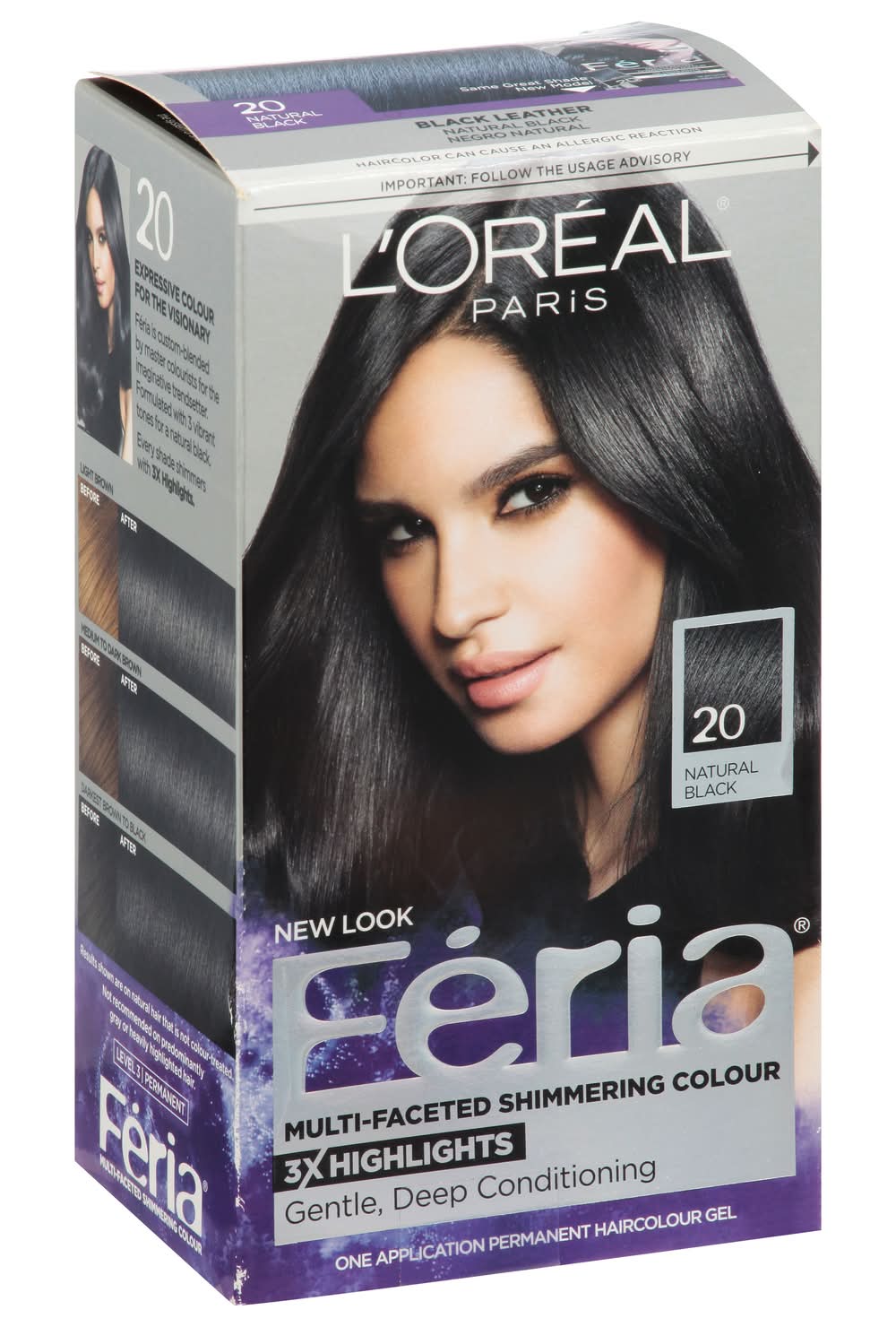 L'Oréal Feria Shimmering Permanent Hair Colour, 20 Natural Black (9.6 oz)