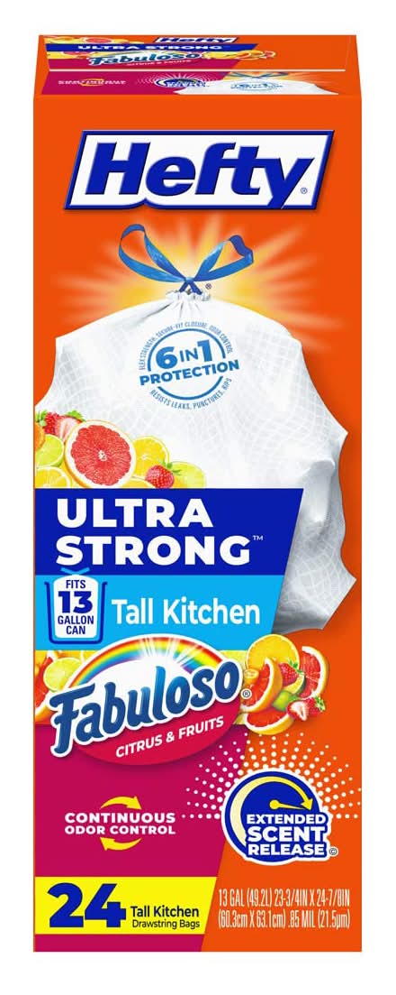 Hefty Ultra Strong 13 Gallon Trash Bags Tall Kitchen Trash Bags White Fabuloso Citrus And Fruits Scent 24 Bags