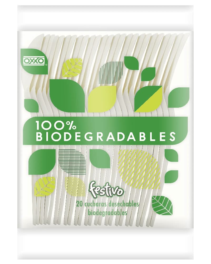 OXXO · Cucharas desechables biodegradables, 6 in (20 un)