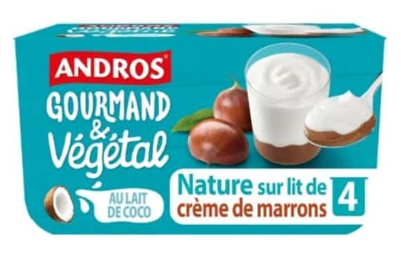 Andros - Yaourt gourmand et végétal brassé au lait de coco, crème de marrons (4 x 100g)