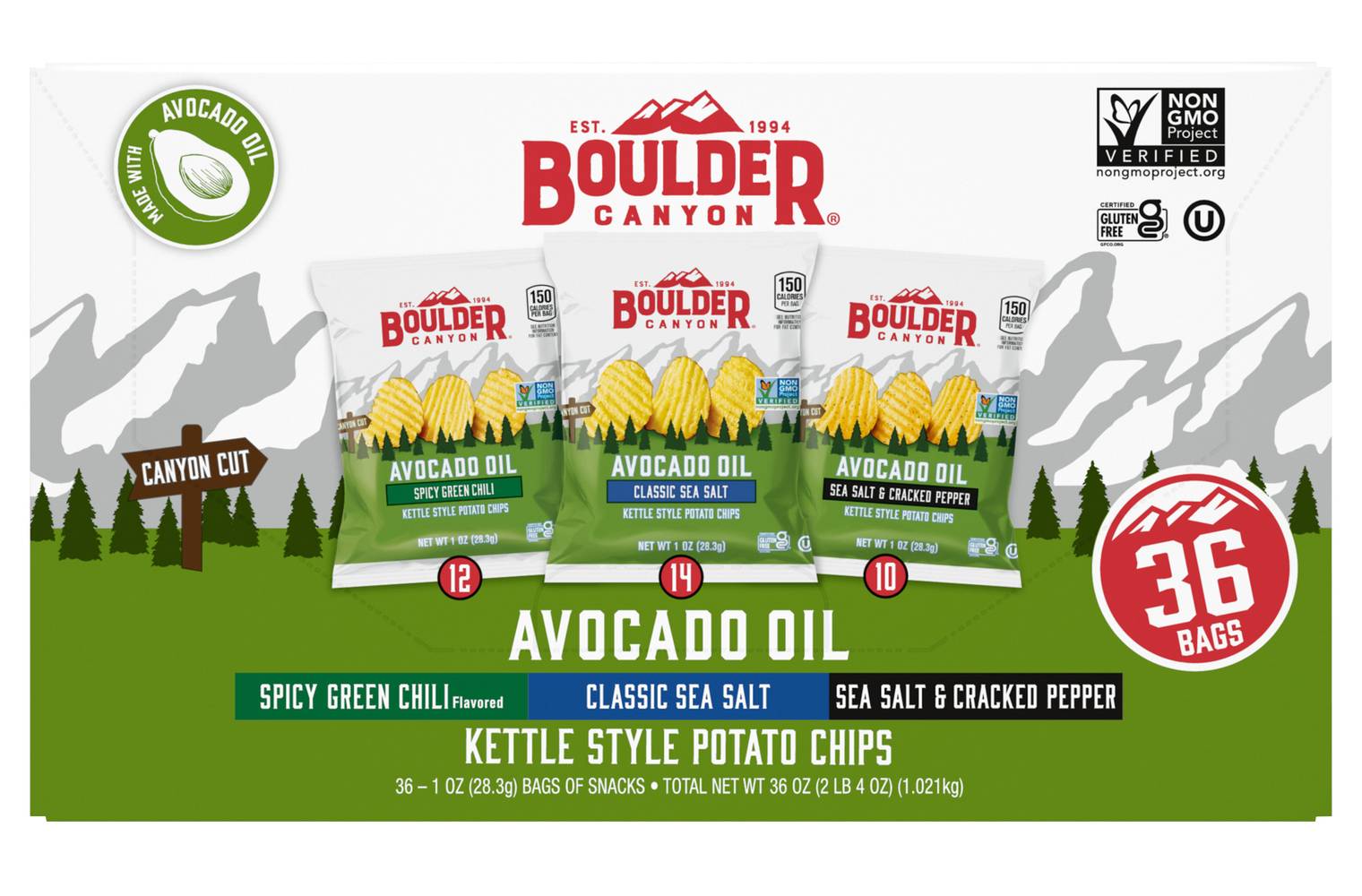 Boulder Canyon Kettle Style Potato Chips Variety pack (1 oz, 36 ct)