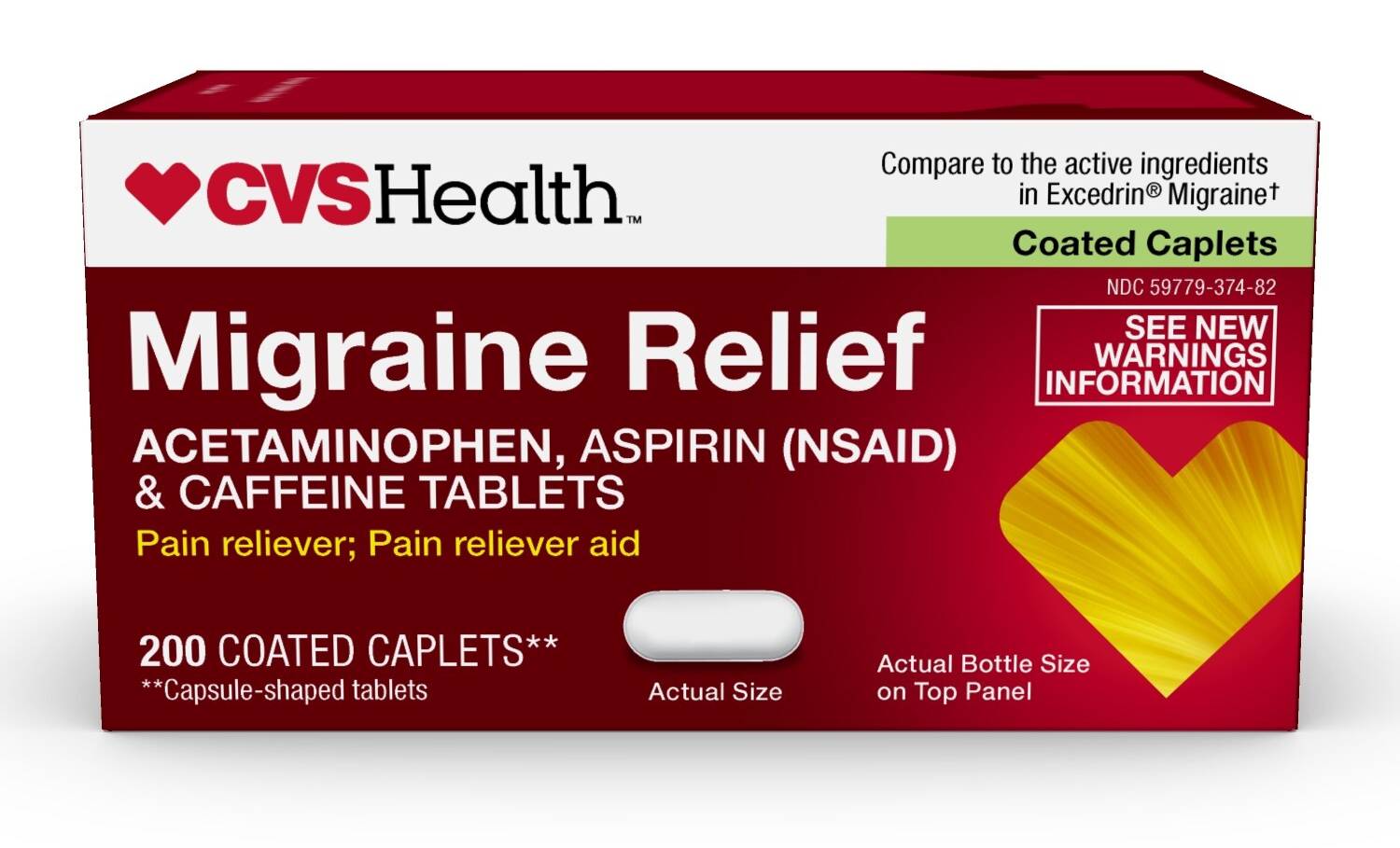 CVS Health Migraine Relief Acetaminophen Aspirin Nsaid & Caffeine Tablets (200 ct)