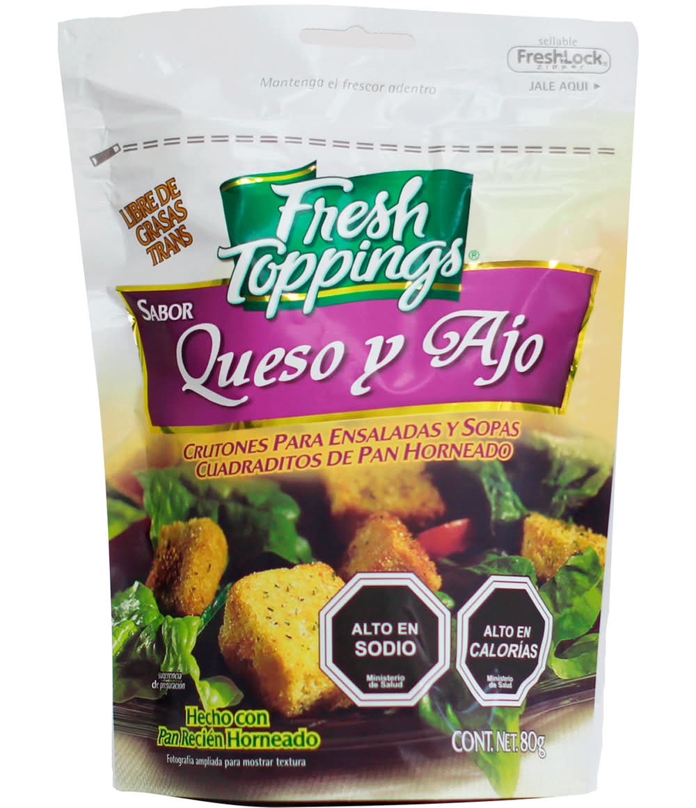 Fresh Toppings · Crutones con queso y ajo (80 g)