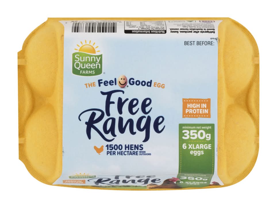 Sunny Queen Farms Free Range Eggs, XL (350g, 6 pack)