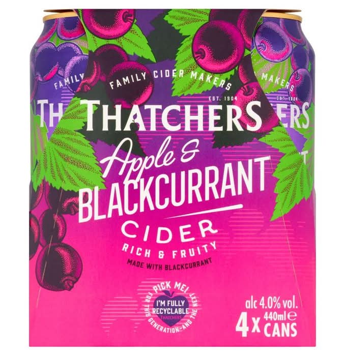 Thatchers Apple And Blackcurrant Cider 4 X 440ml (406360)