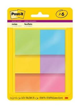 Post-It Rio De Janeiro Collection Super Sticky Note Pads, 2x2 in, Assorted (6 ct)