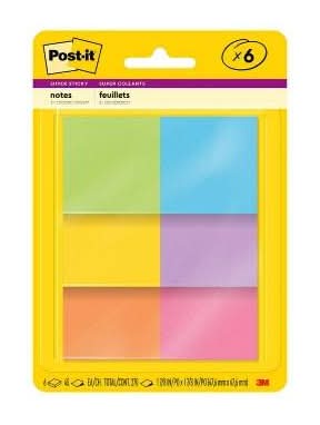 Post-It Rio De Janeiro Collection Super Sticky Note Pads, 2x2 in, Assorted (6 ct)