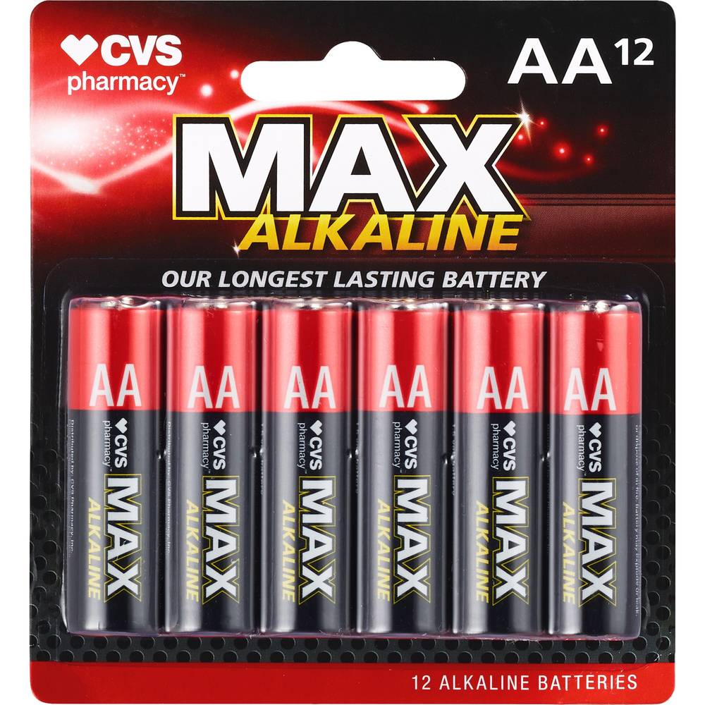 CVS Max Alkaline Batteries, AA, 1.5 Volt, 12 CT