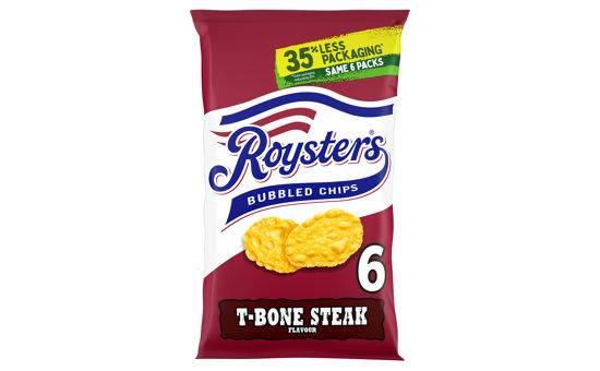 Roysters Bubbled Chips T-Bone Steak Flavour Crisps 6 x 21g