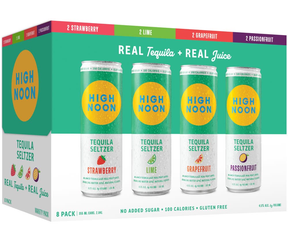 High Noon Gluten Free Tequila Seltzer Variety pack, Strawberry-Lime-Grapefruit-Passionfruit (8 x 355 ml)