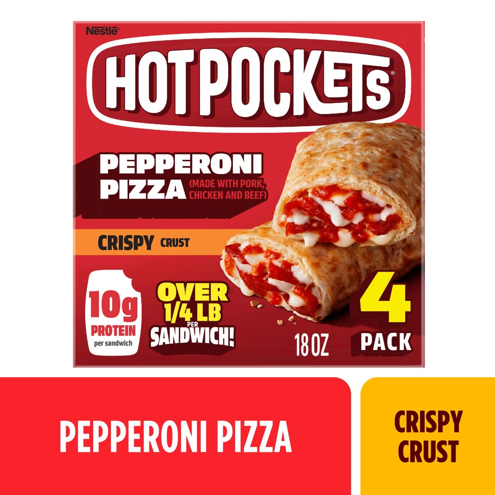 Hot Pockets Crispy Crust Sandwiches, Pepperoni Pizza (18 oz, 4 ct)