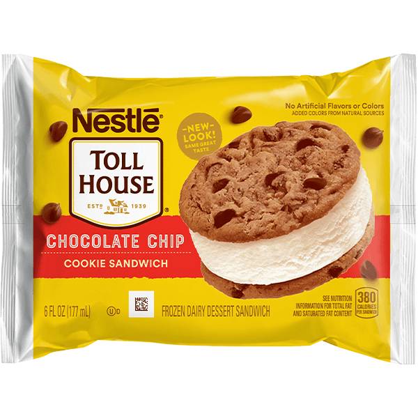 Nestle Tollhouse Vanilla Ice Cream Chocolate Chip Cookie Sandwich 6oz