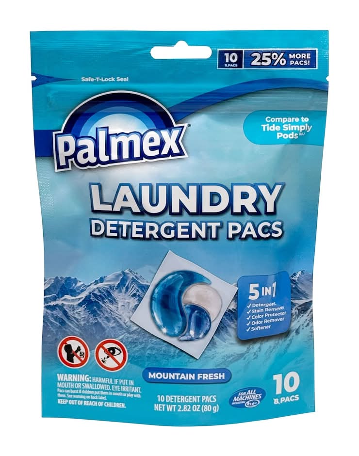 Palmex Laundry Detergent Packs With Mountain Fresh Scent, 10-pc Pack.