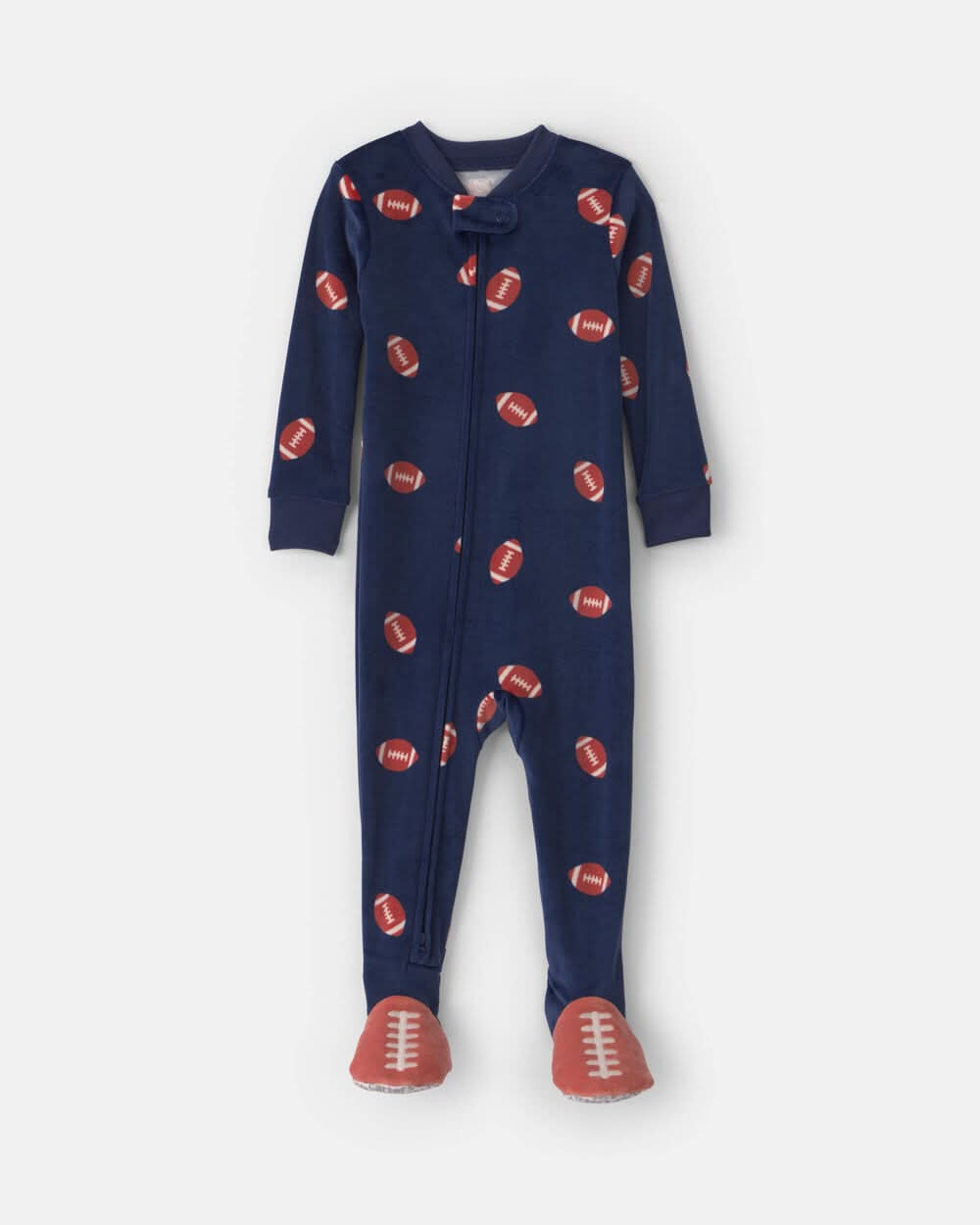 Toddler Boy 1-Piece Football DreamPlush Snug Fit Footed Pajama - Navy Blue - 2T