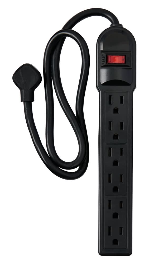 Bauhn 6 Outlet Surge Protector, Black