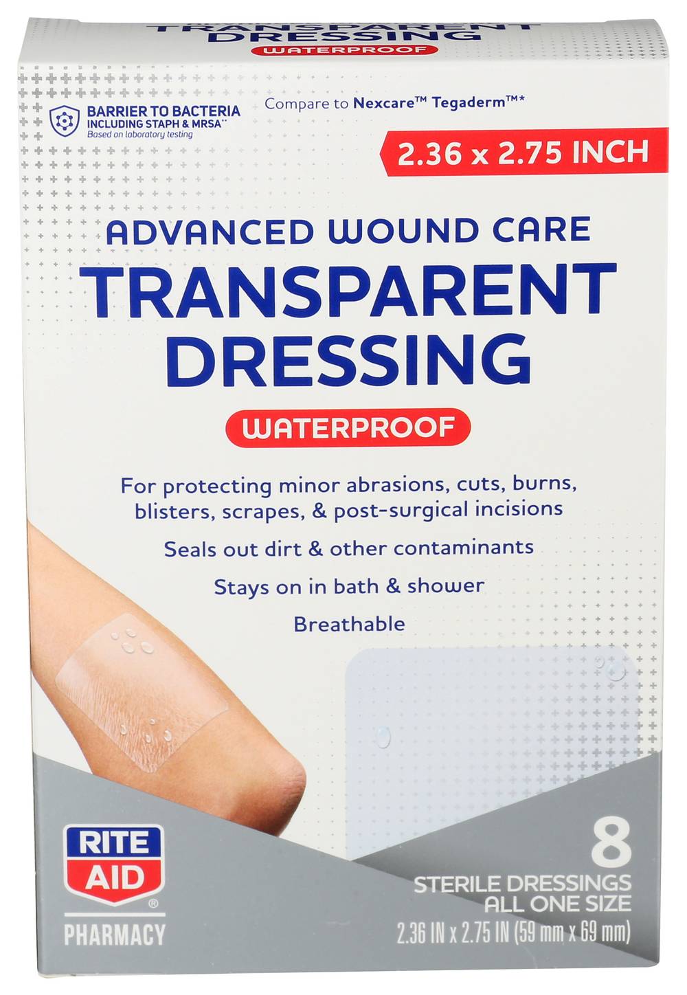 Rite Aid Advanced Wound Care Waterproof Transparent Dressing One Size (8 ct)