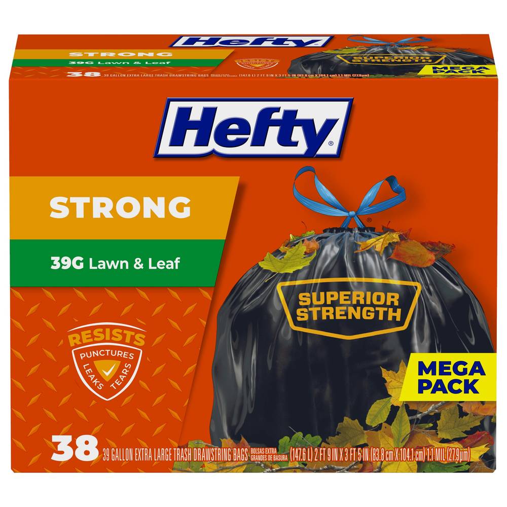 Hefty 39-Gallons Black Outdoor Plastic Lawn and Leaf Drawstring Trash Bag (38-Count) | UPC00013700870385