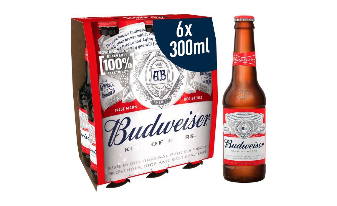 Budweiser Lager 6 x 300ml Bottles (391542)