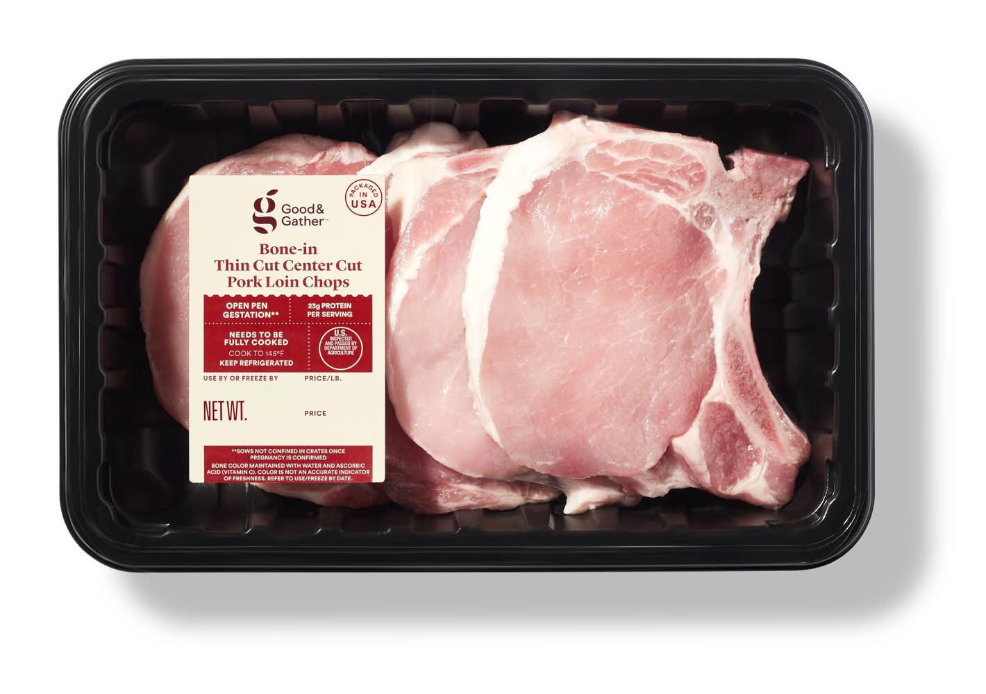 Bone-in Thin Cut Center Cut Pork Chops - 1.20-2.00 lbs - price per lb - Good & Gather™