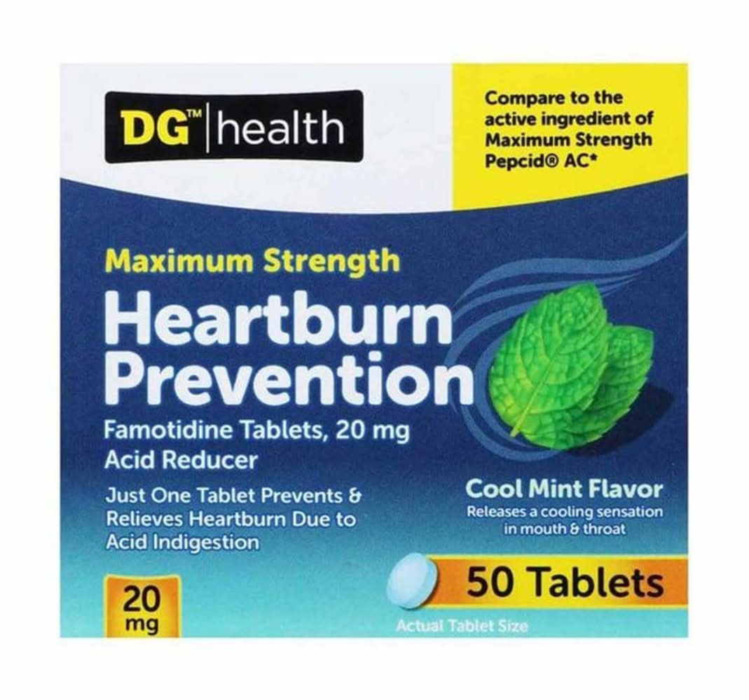 DG Health Maximum Strength Heartburn Prevention Tablets 20 mg, Cool Mint (50 ct)