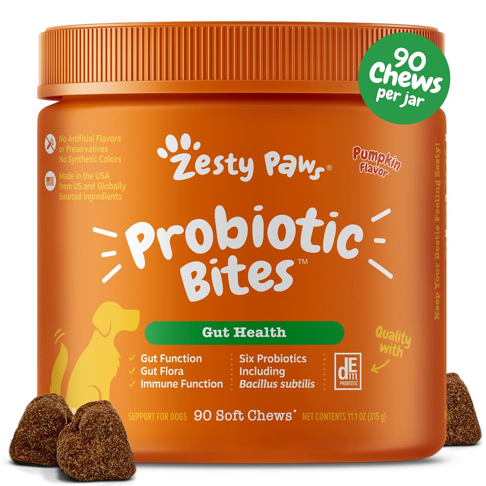Zesty Paws Probiotic Supplement for Dogs - Pumpkin Flavored Soft Chews for Gut Health (Size: 90 Count)