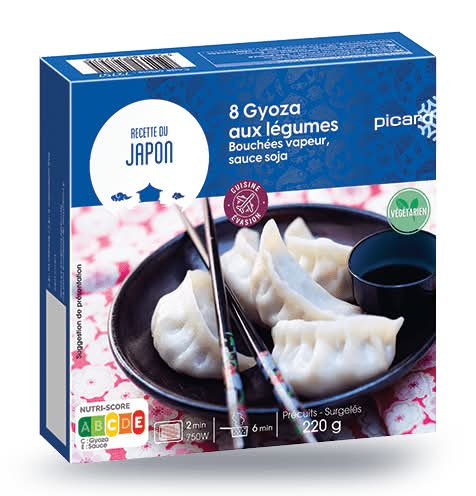 8 gyoza aux légumes, bouchées vapeur, sauce soja