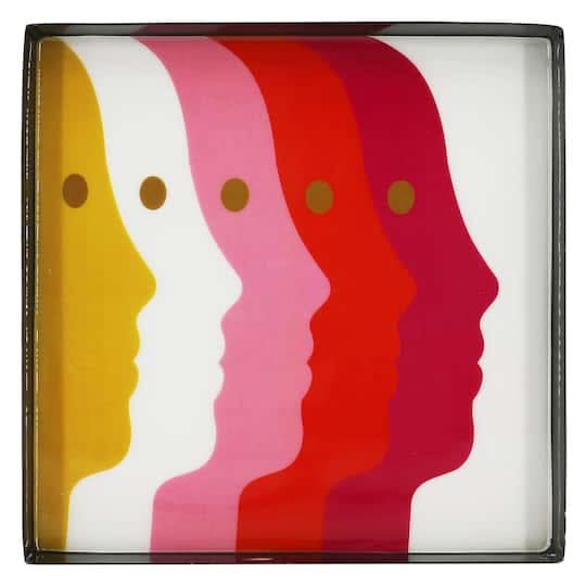 Jonathan Adler Faces Metal Tabletop Tray, 12 in, Red/White
