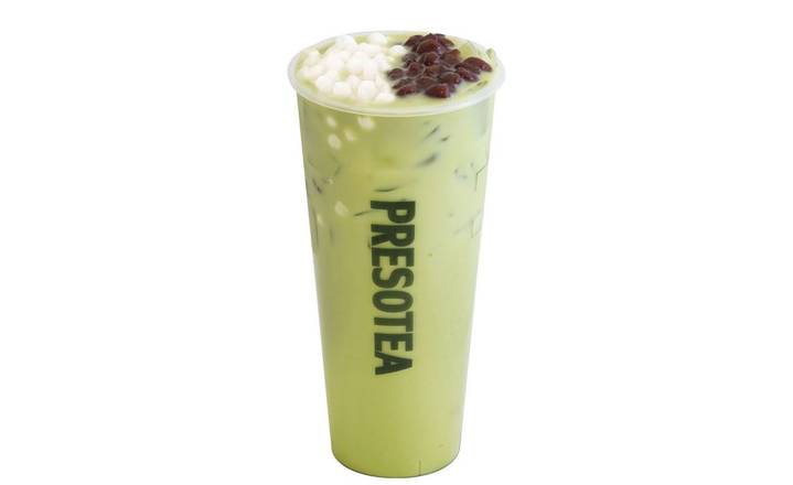 Matcha Milk Tea with Red Bean and White Pearl