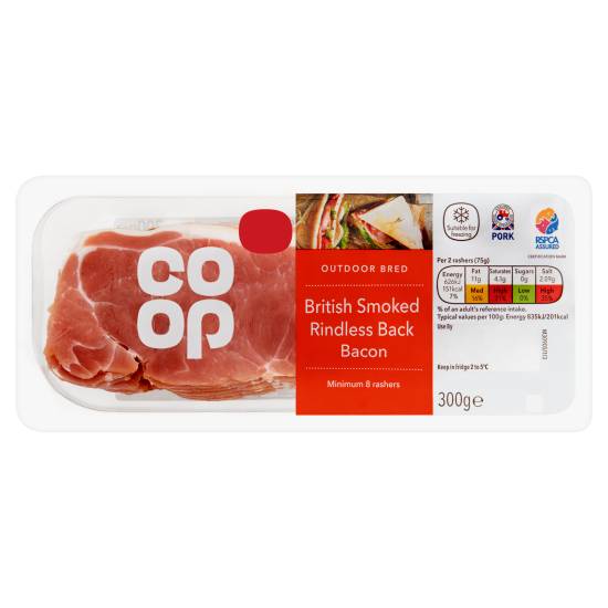 Co-op British Smoked Rindless Back Bacon Rashers (300g)