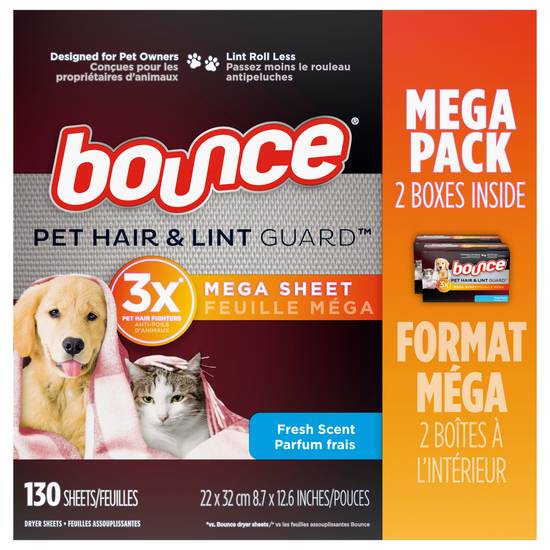 Bounce Lint Guard Mega Dryer Sheets With 3x Pet Hair Fighters Fresh Scent