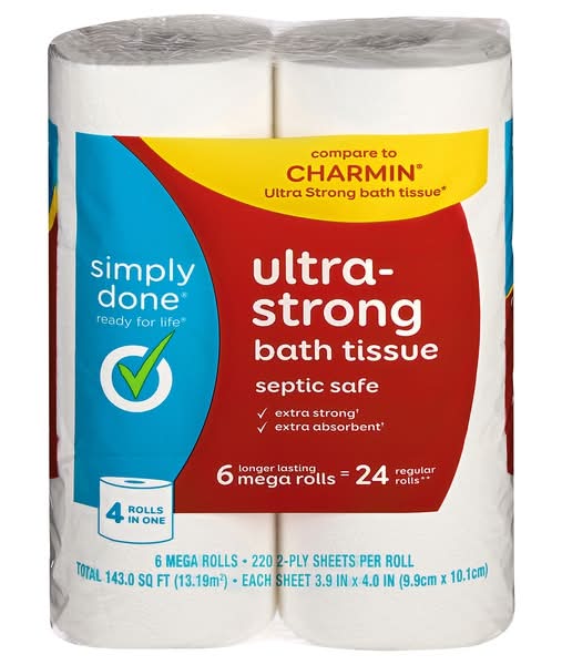 Simply Done Ultra-Strong 2-ply Mega Rolls Bath Tissue, 3.9x4.0 in (6 ct)