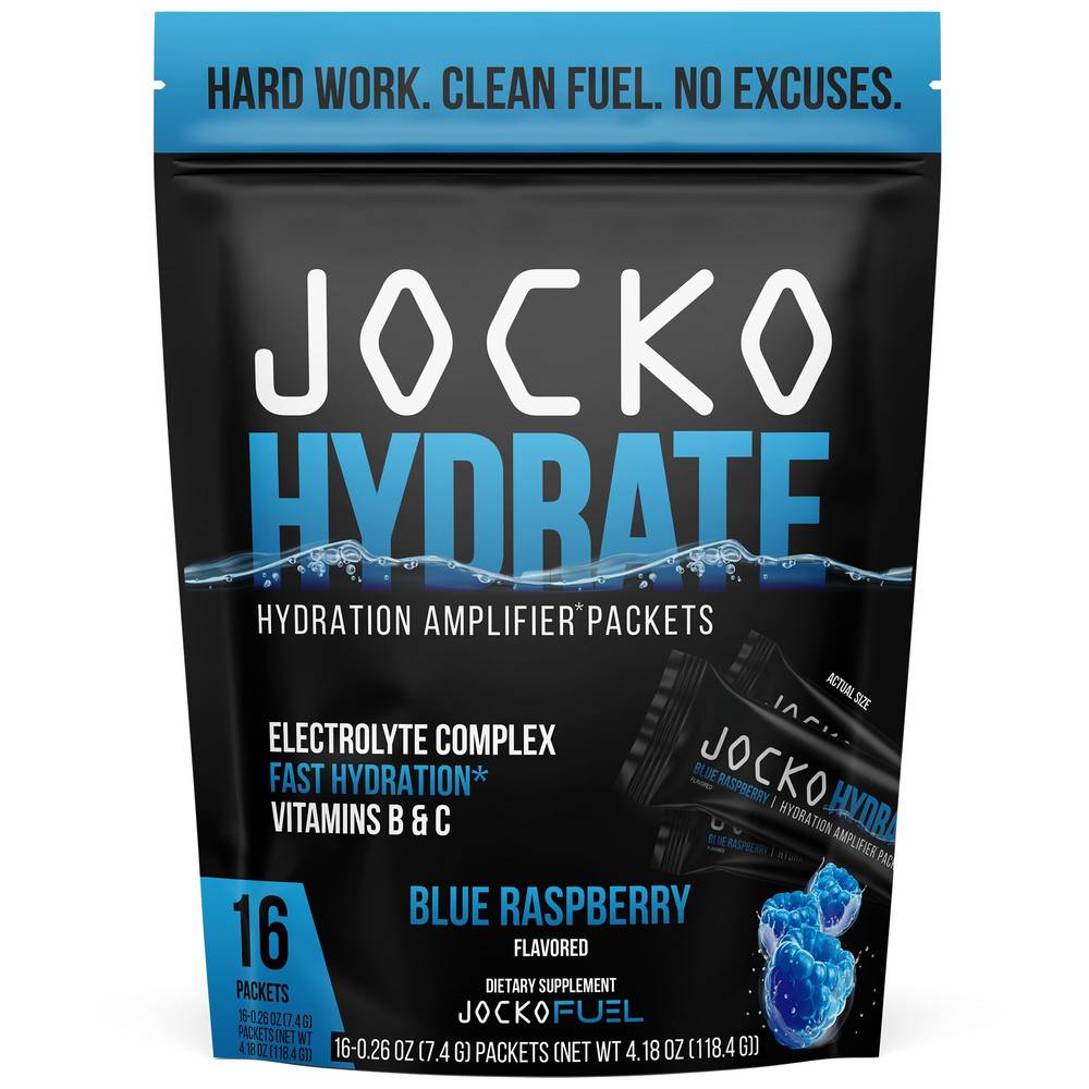 Jocko Fuel Hydrate Hydration Amplifier Packets, Blue Raspberry (4.18 oz, 16 ct)