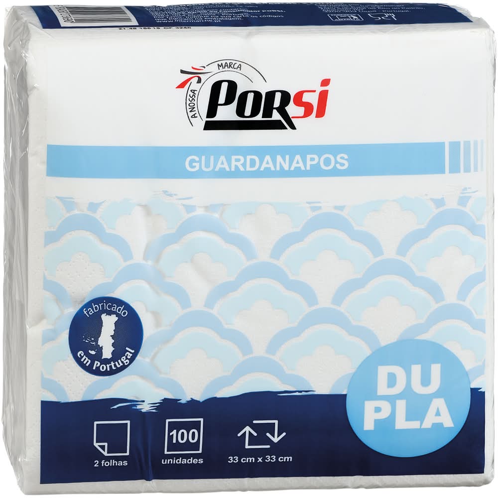 Porsi  - Guardanapos brancos, 33x33cm, 2 folhas, embalagem com 100 unidades