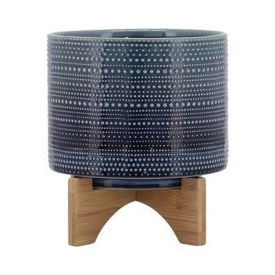 Sagebrook Home 8" Wide Dot Pattern Ceramic Planter Pot with Wood Stand Blue