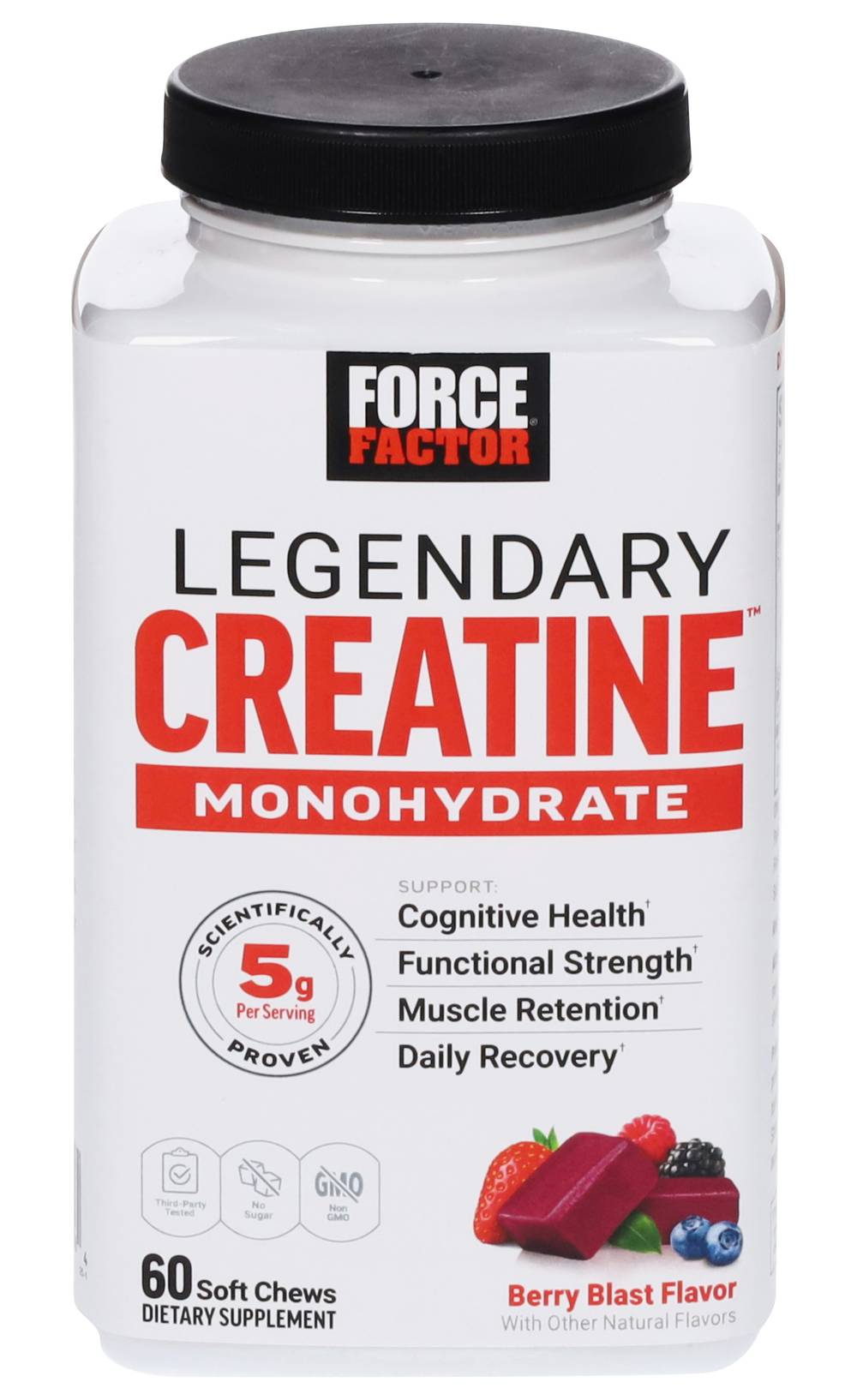 Force Factor Legendary Creatine Monohydrate Soft Chews, Berry Blast (60 ct)