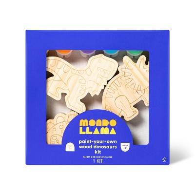 3pk Paint-Your-Own Wood Dinosaur Set - Mondo Llama™: Non-Toxic Craft Kit with Acrylic Paints & Brushes for Kids 3+