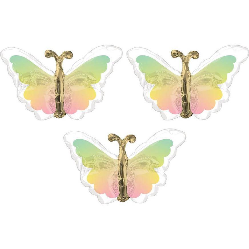 Uninflated Air-Filled Pastel Butterfly Foil Balloons, 3ct, 11in x 6in
