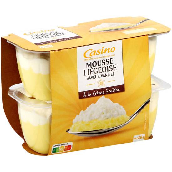 CASINO - Mousse liégeoise - Saveur vanille - 4 pots - 4x80g