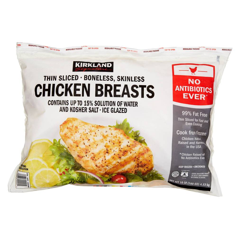 Kirkland Signature Thin Sliced Chicken Breasts, Boneless Skinless, 10 lbs