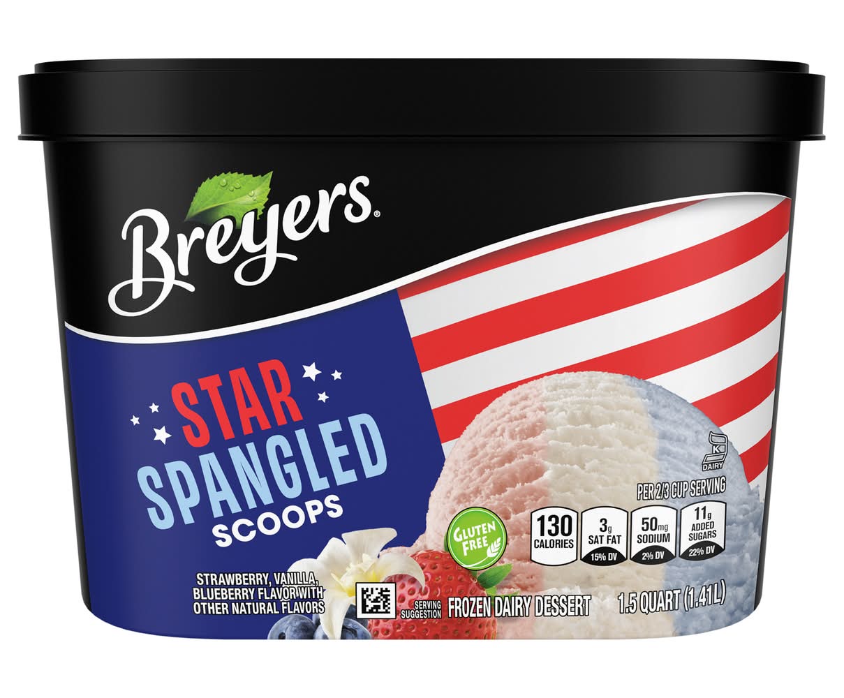 Breyers Star Spangled Scoops, Strawberry-Vanilla-Blueberry (1.5 qt)