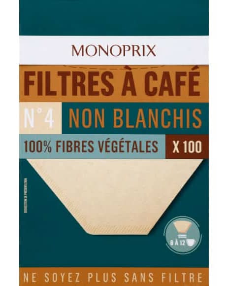 Monoprix - Filtres à café non blanchis 100% fibres végétales numéro 4 (100)