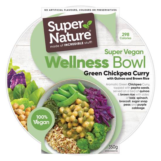 Super Nature Frozen Super Green Chickpea Curry With Quinoa and Brown Rice Wellness Bowl 350g