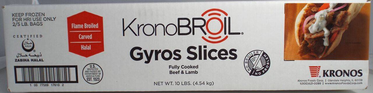 Frozen Kronos- Kronobroil Fully cooked Hand cut Gyro Slices, Beef & Lamb - 10 lbs (1 Unit per Case)