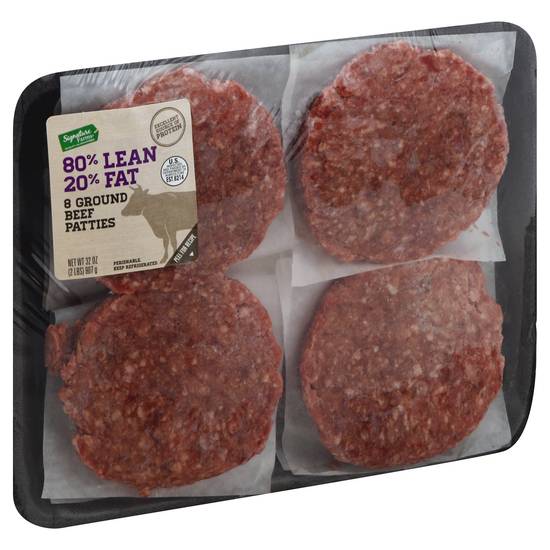 Signature Farms Beef Ground Beef Patties 80% Lean 20% Fat (8 ct)
