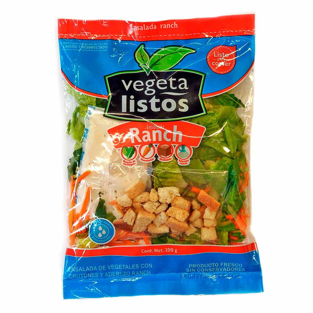 Vegetalistos · Ensalada de vegetales con crutones y aderezo ranch (200 g)