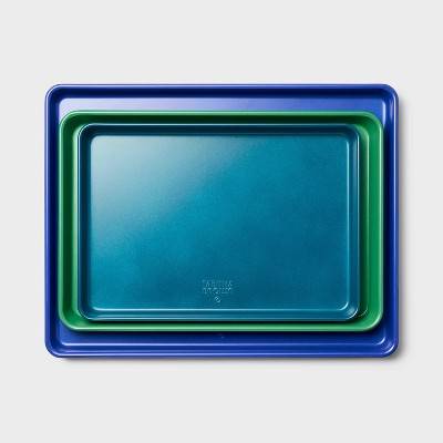 3pc Aluminized Steel Baking Sheet Pan Set Teal/Green/Blue - Tabitha Brown for Target: Dishwasher-Safe Cookware Collection