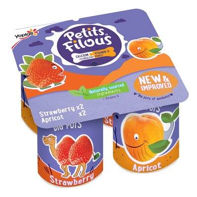 Yoplait Petits Filous Big Pots Strawberry and Apricot Fromage Frais Yogurt (4ct)