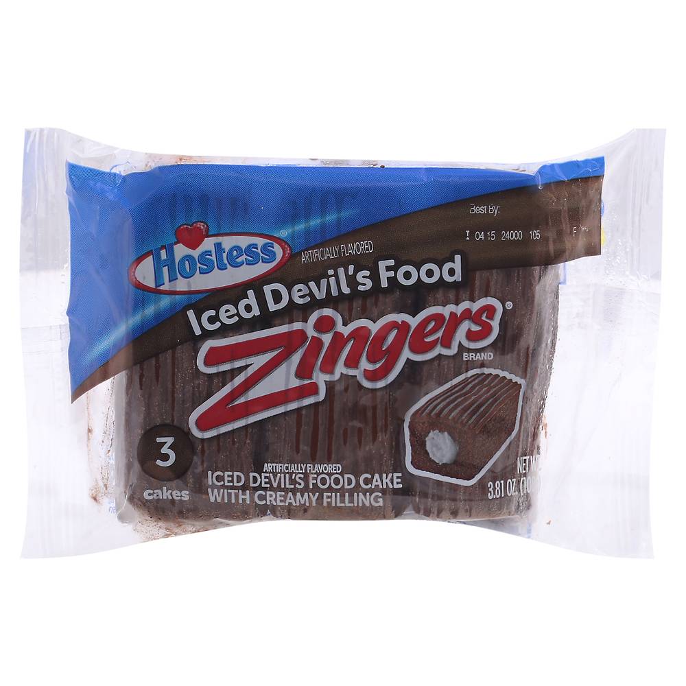 Hostess Zingers Iced Devil's Food Cake With Creamy Filling, Chocolate (3.81 oz, 3 ct)