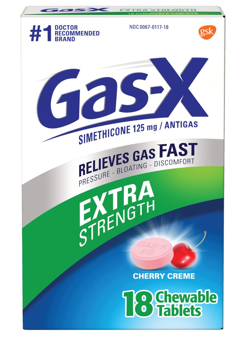 Gas-X Extra Strength Simethicone Antigas Chewable Tablets 125 mg, Cherry Creme (18 ct)