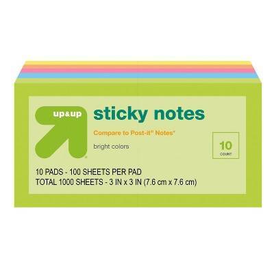 up&up Sticky Notes, 7.6 cm x 7.6 cm, Assortef (10 x 100 ct)